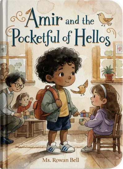 Book mockup: Amir and the Pocketful of Hellos